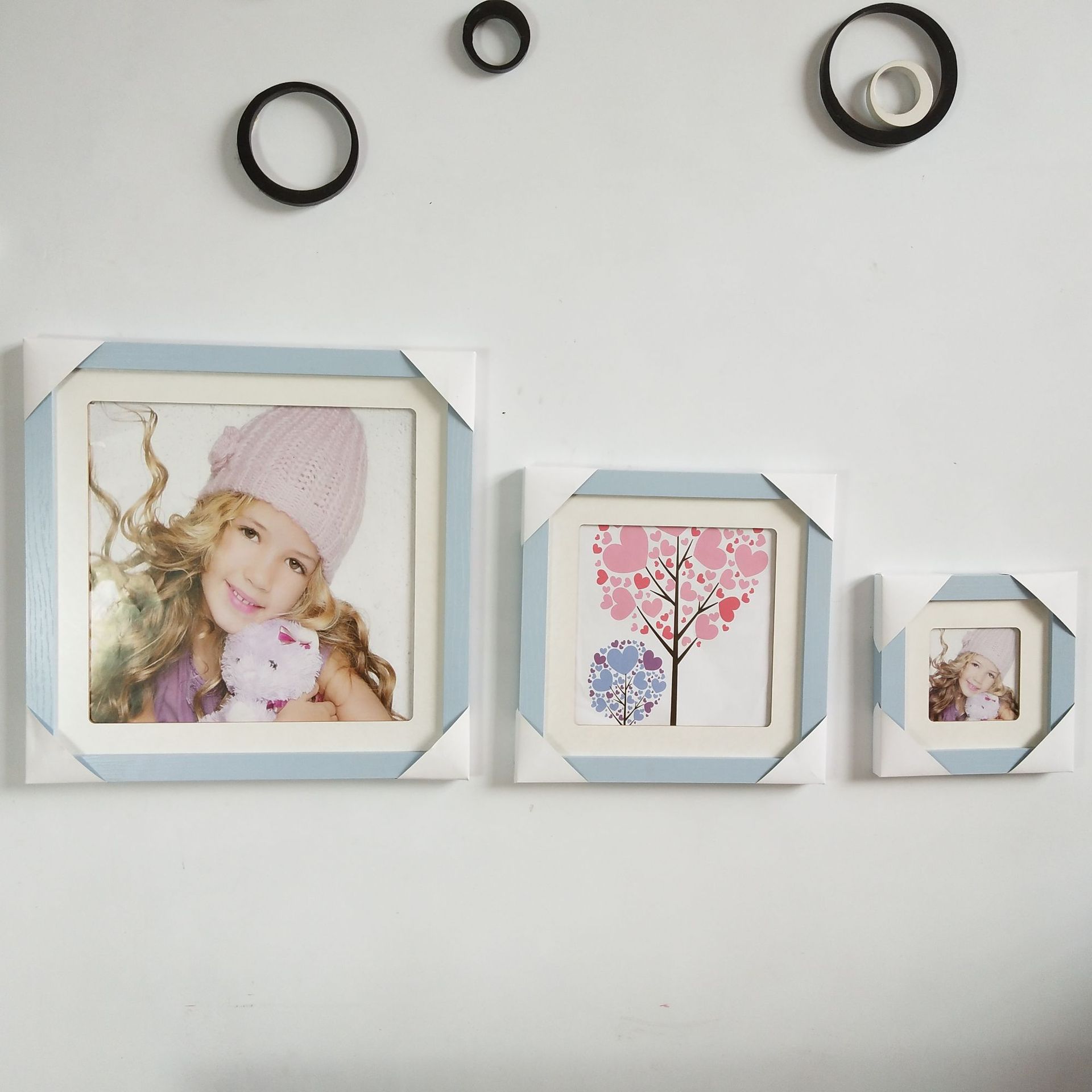 新款蓝调三方组合简约照片墙创意挂墙儿童婚纱影楼相框批发直销