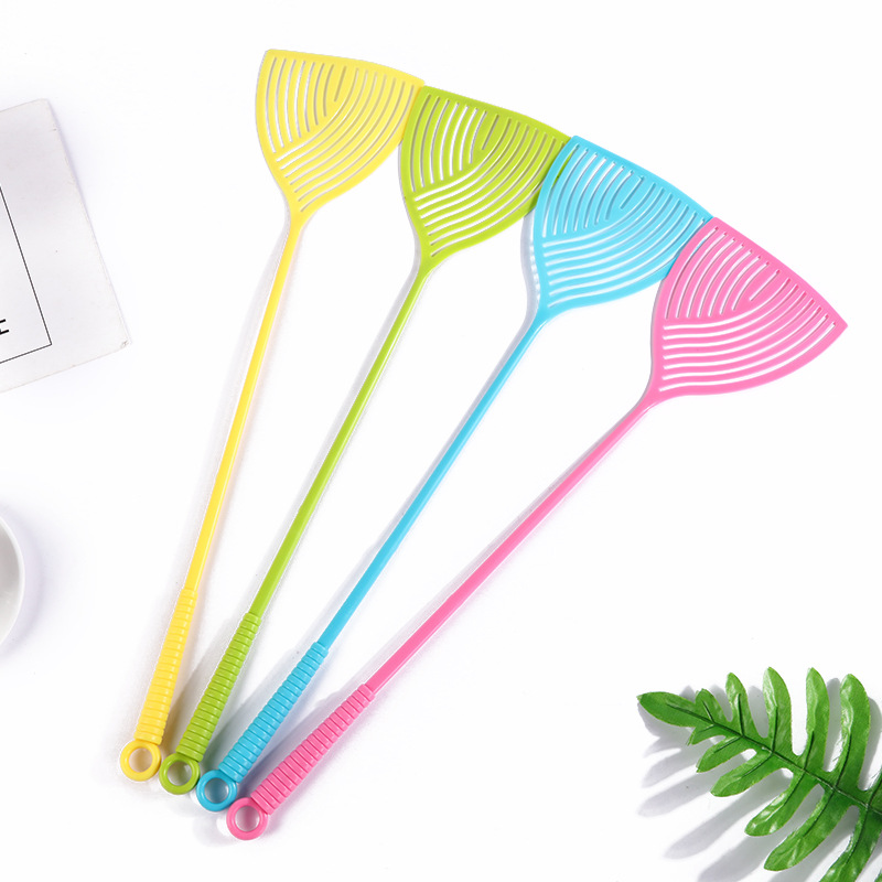 popular household summer colorful pattern plastic mosquito swatter durable mesh long handle manual fly swatter wholesale