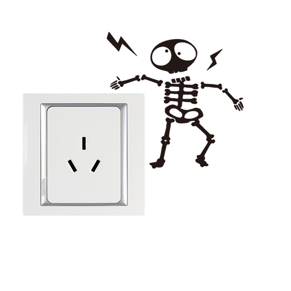 yy052新款骷髅骨架触电创意墙贴 客厅卧室儿童房插座开关装饰墙贴