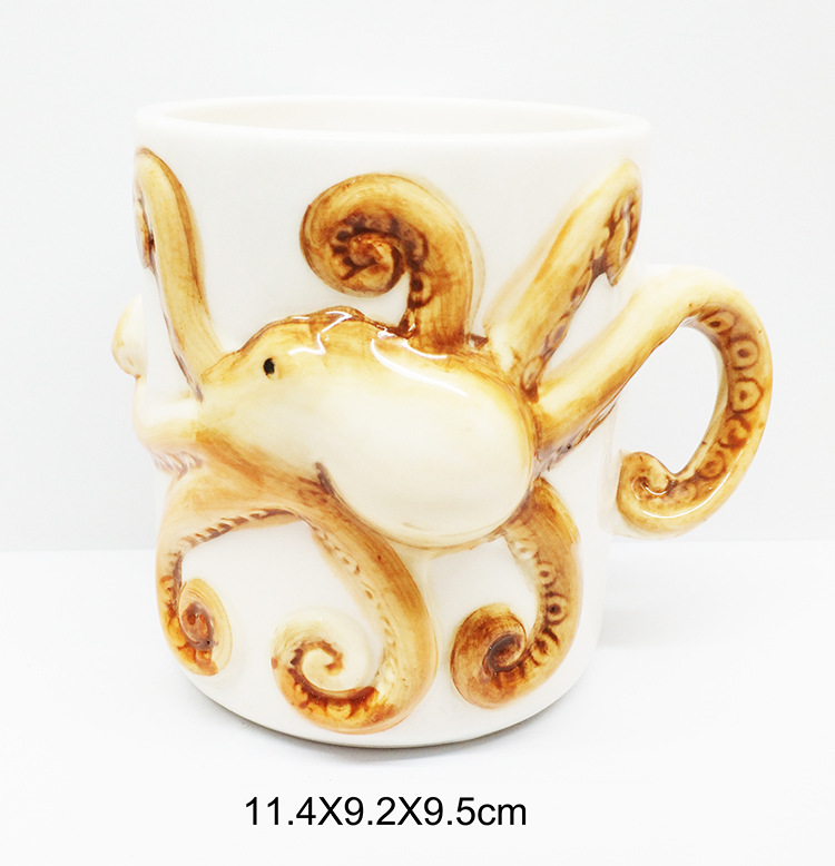 厂家生产卡通海洋中温手绘螃蟹杯章鱼陶瓷杯3d动物杯可定制logo