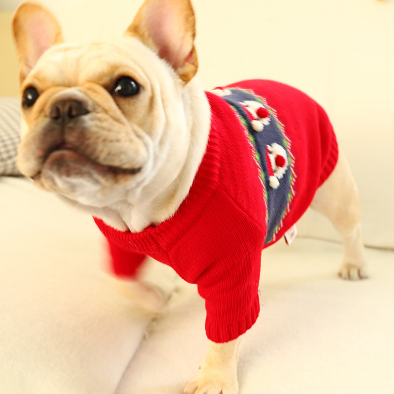 Pet Dog Cat Autumn and Winter New New Year Dress Santa Claus Red Sweater Festive Red Jarre Aero Bull Fat Dog Clothes