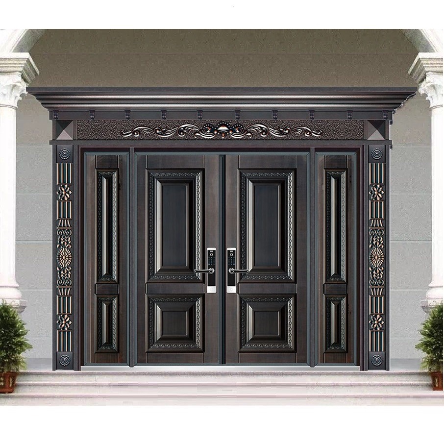 新品德式卡门轻奢仿铸铝门甲级加厚防盗门高档别墅四开大门进户门