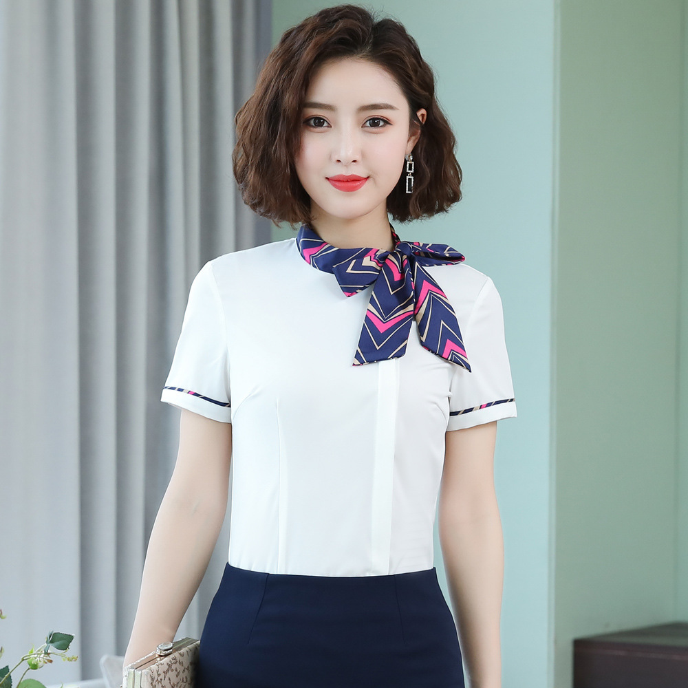 酒店前台客服空姐制服职业衬衫女短袖美容师餐饮服务员工作服夏装