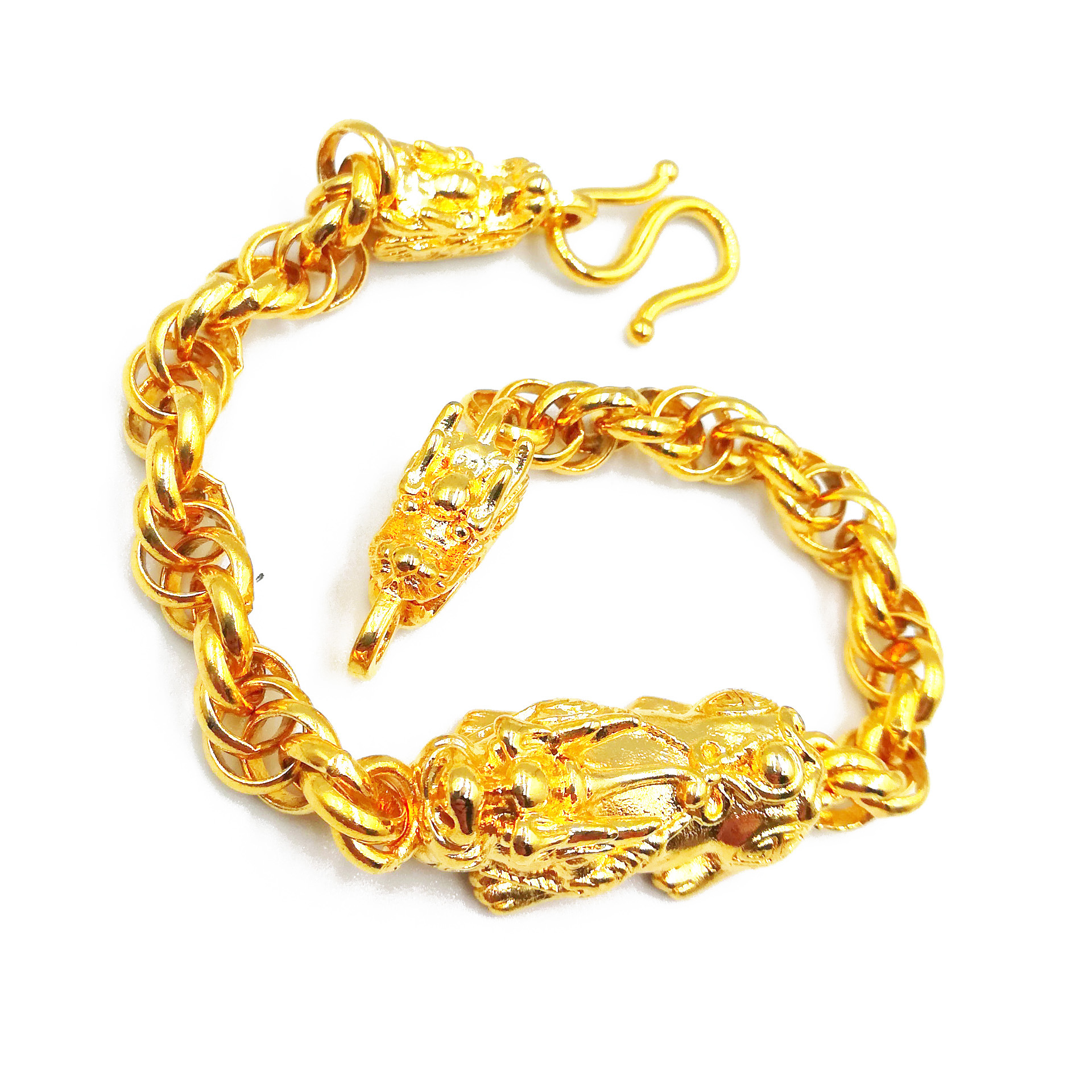 批发沙金貔貅手链男 泰金掉色龙头貔貅手链霸气龙头手链直播网红