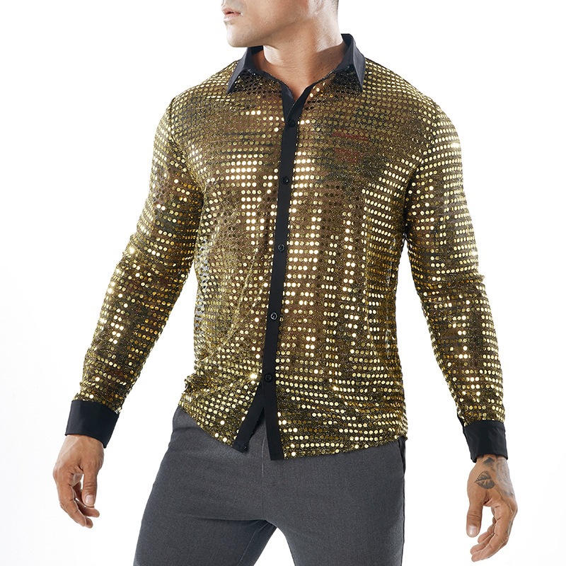cs75领欧美男士秋冬款圆点鳞片夜店演出服设计男式长袖翻 衬衫男
