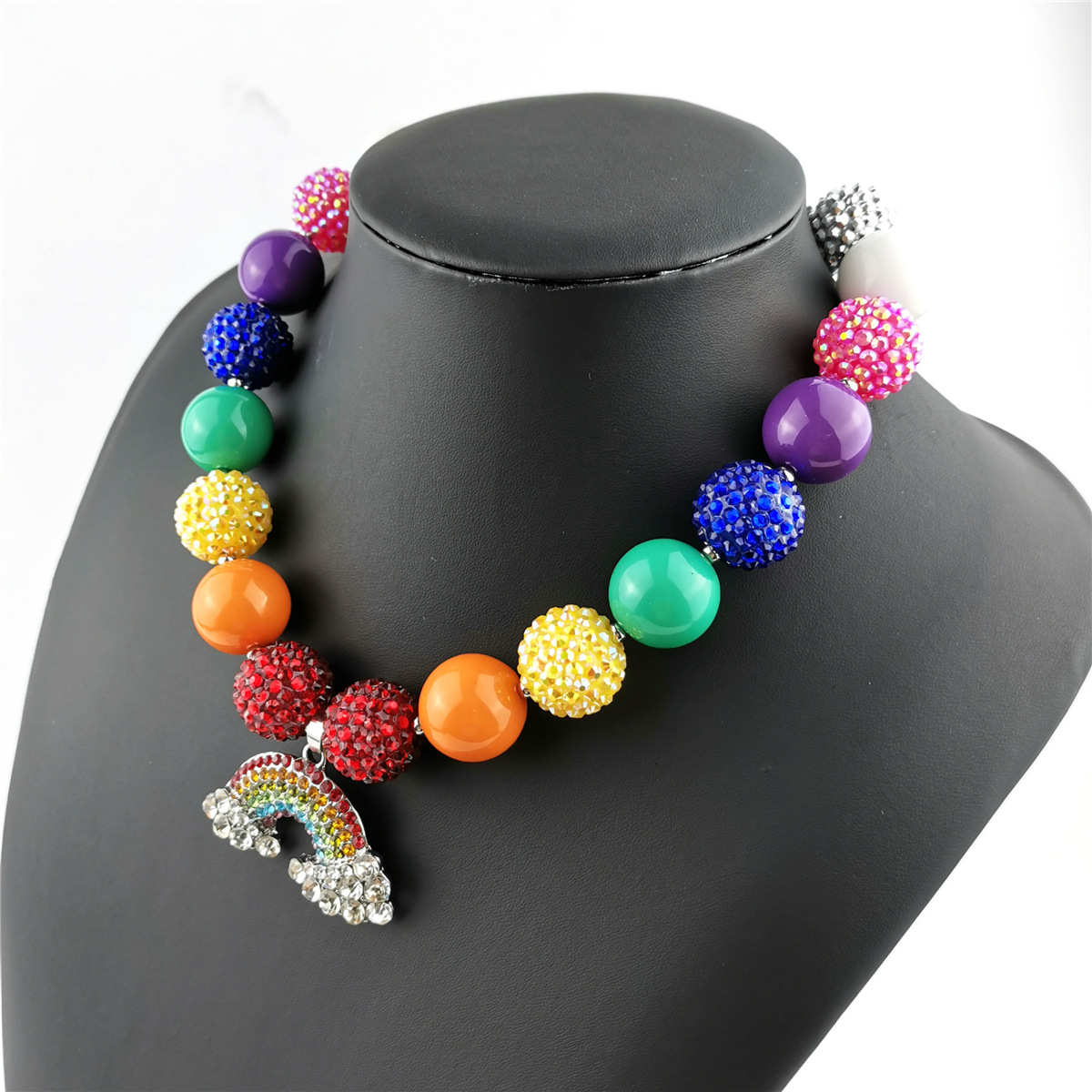 欧美跨境儿童饰品 合金彩虹吊坠串珠项链 bubblegum necklace