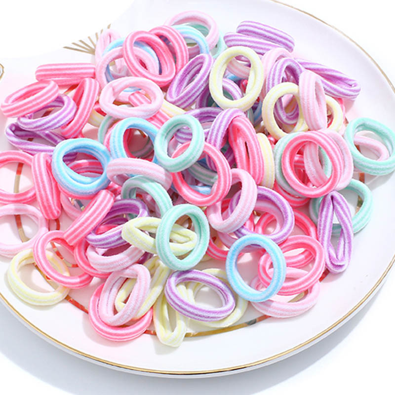 100 Pcs/Pack High Elastic Candy Color Small Seamless Hair Ring Colored Hair Band Children's Hair Accessories Seamless Connection Towel Ring