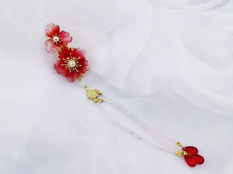 新款古风头饰超仙汉服发饰发簪长款复古樱花仙气流苏边夹簪子配饰