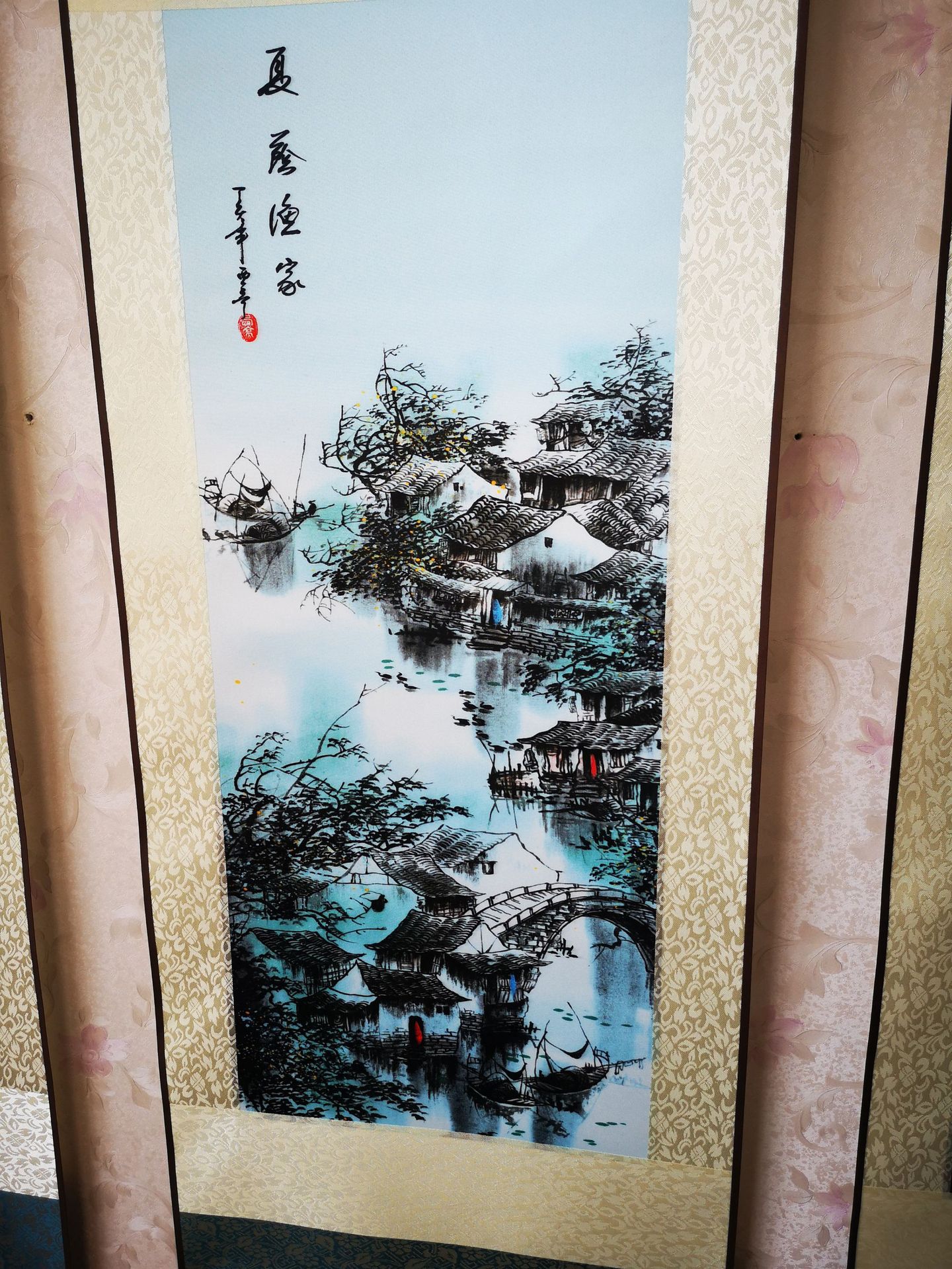 家居装饰工笔四条屏江南水乡春夏秋冬丝绸画 卷轴成套国画t08