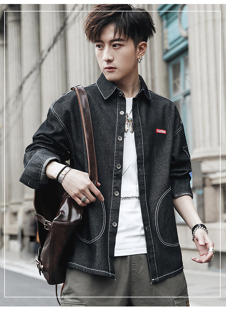 衬衫男士长袖韩版潮流帅气衬衣服学生百搭工装牛仔寸衫春装外套潮