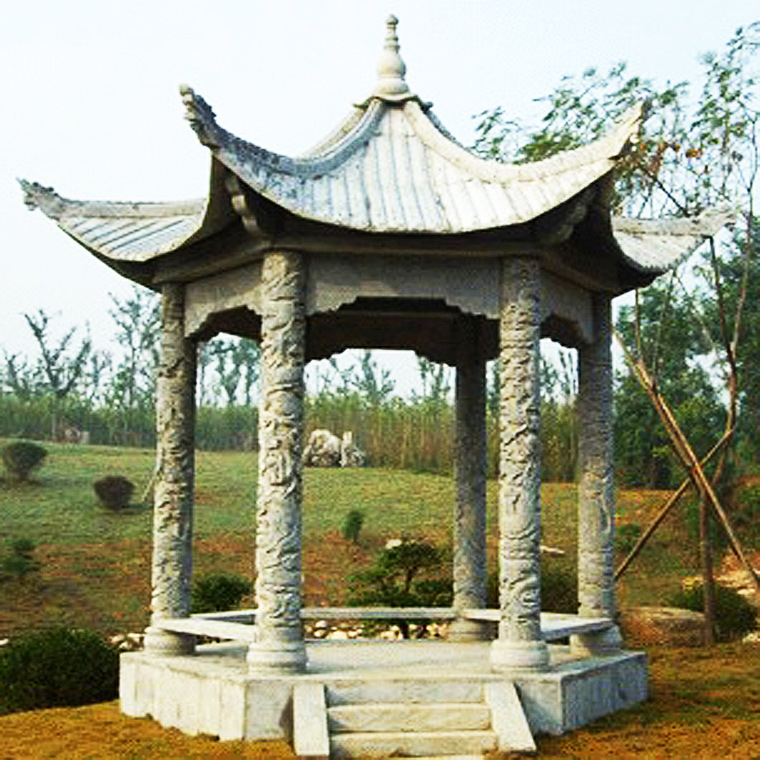 加工户外石材亭子 山东石雕石亭子图片 青石公园石头凉亭