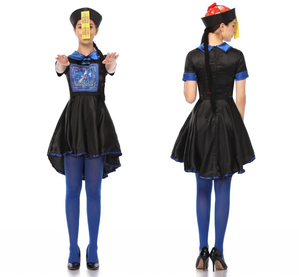 万圣节成人cosplay民间传说的鬼怪清朝古装女僵尸先生扮演连衣裙