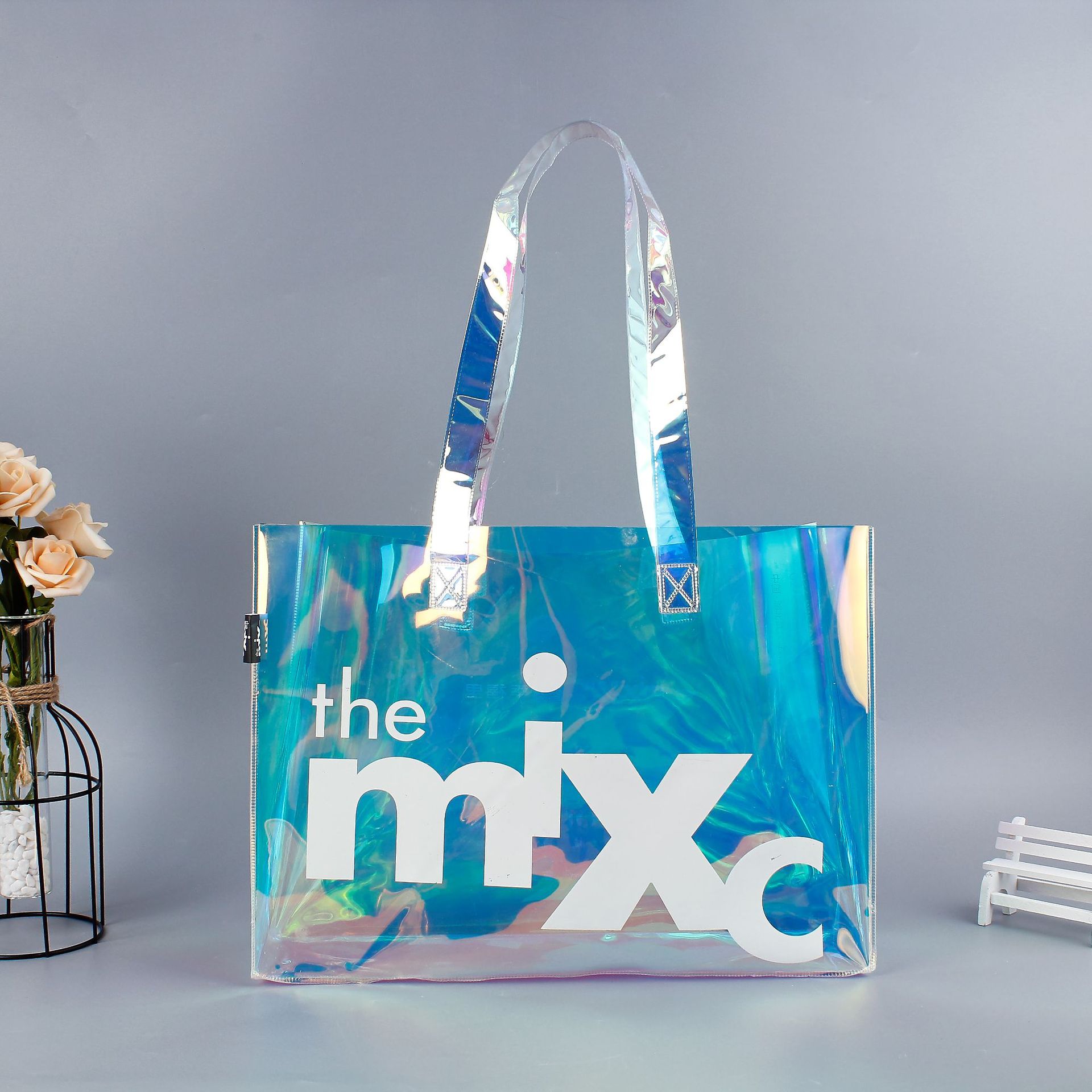 时尚透明背包袋镭射炫彩pvc手提袋ins网红街拍潮款镭射包