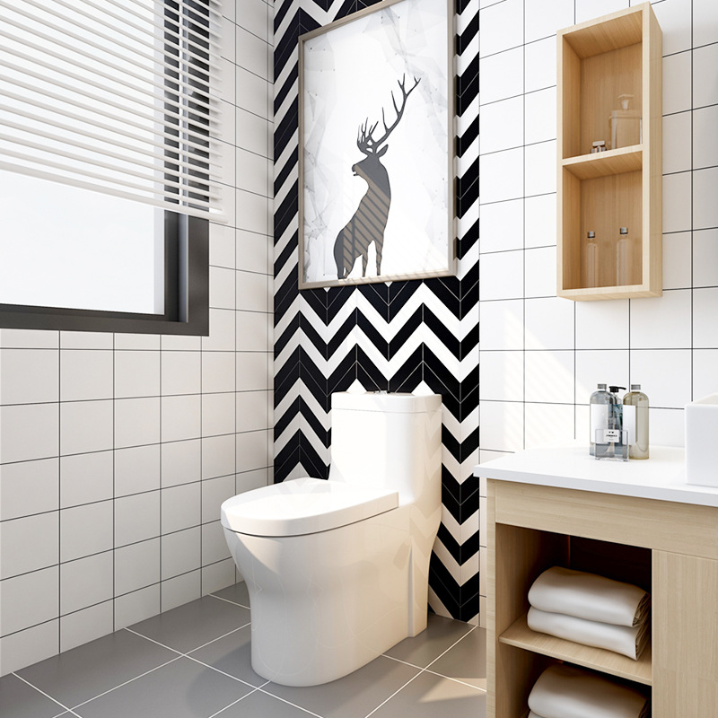 黑白灰四边形瓷砖长条平行四边形鱼骨头卫生间瓷砖背景墙简约墙砖