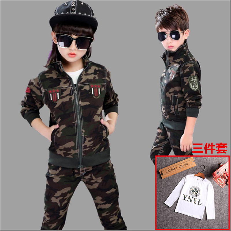儿童迷彩套装野外军训装2019新款小学生演出服纯棉三件套厂家直销