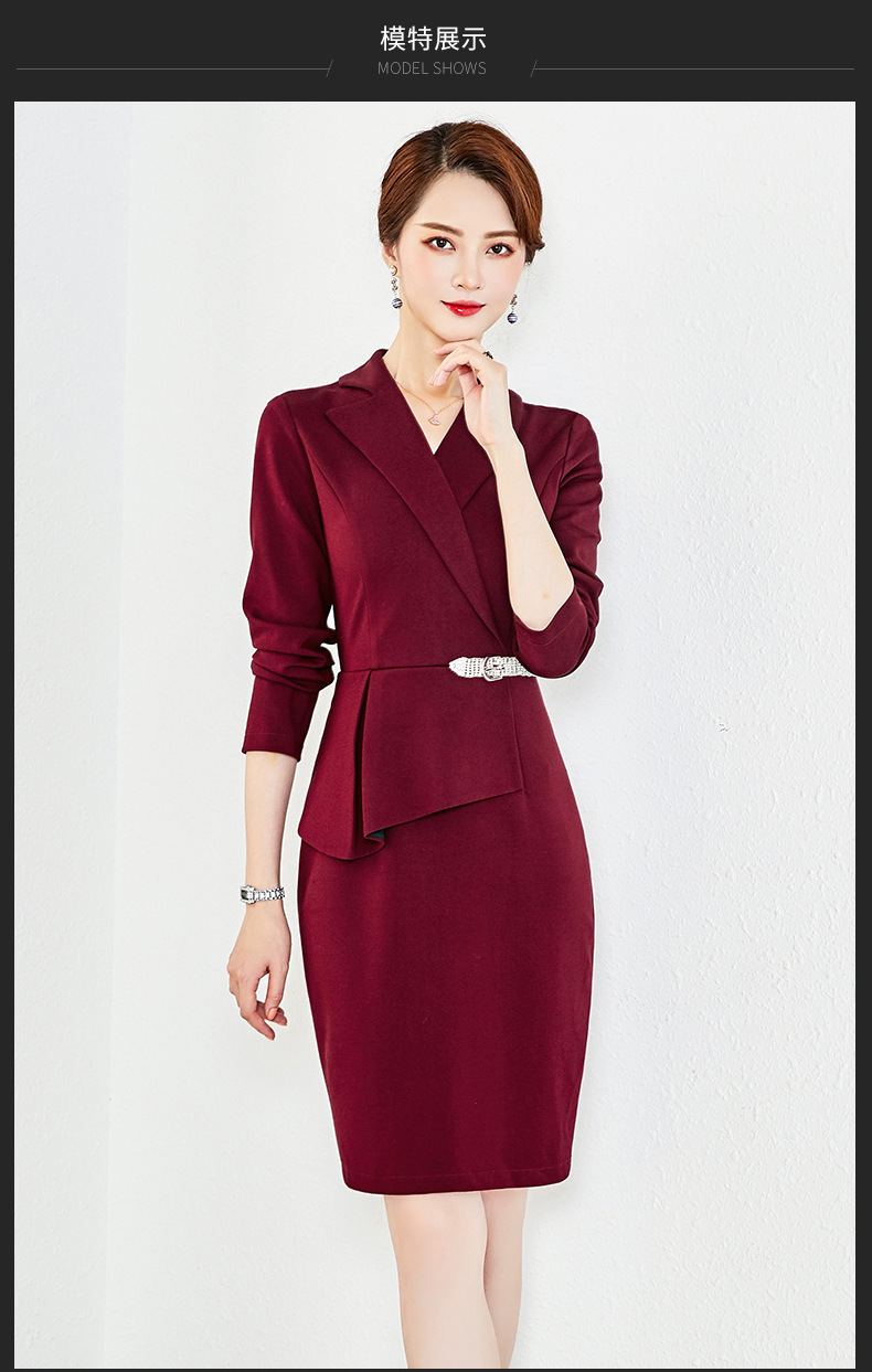 西装连衣裙女秋2019商务新款收腰显瘦高端气质小香风v领职业裙子