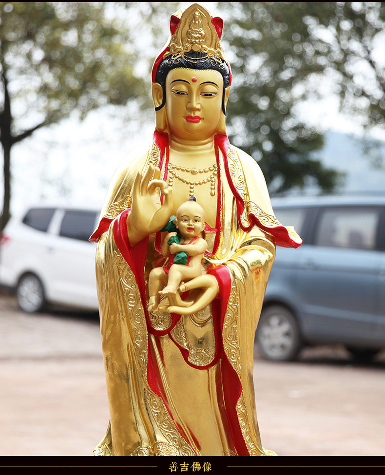 树脂彩绘送子观音佛像 1米3高 站送子娘娘 开光家用求子观音菩萨