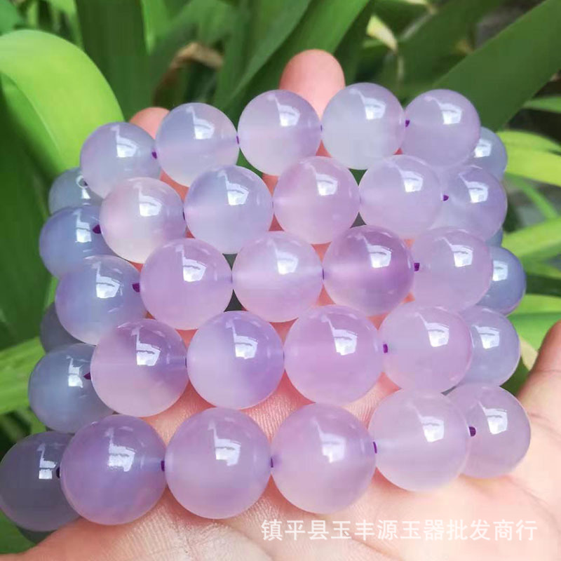 批发玛瑙手串紫帝王紫色玉髓圆珠手链 通透荧光玛瑙玉石圆珠女款