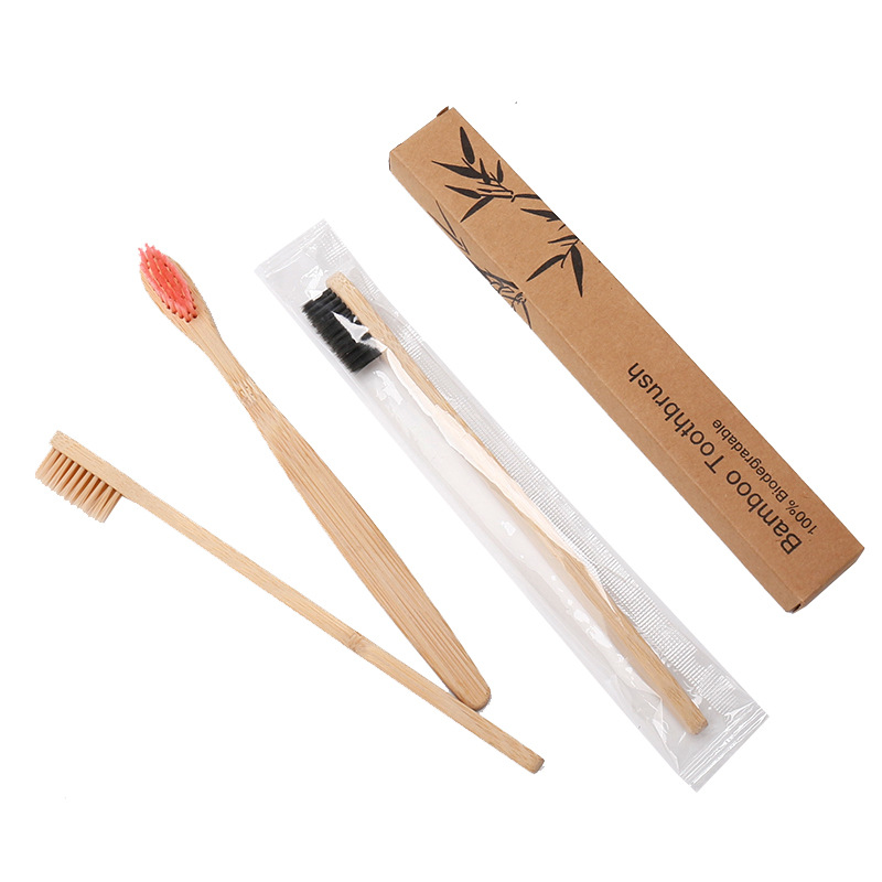 Foreign Trade Cross-Border Disposable Bamboo Toothbrush Hotel Homestay Bamboo Toothbrush Bamboo Charcoal Soft Hair Kraft Box Factory in Stock