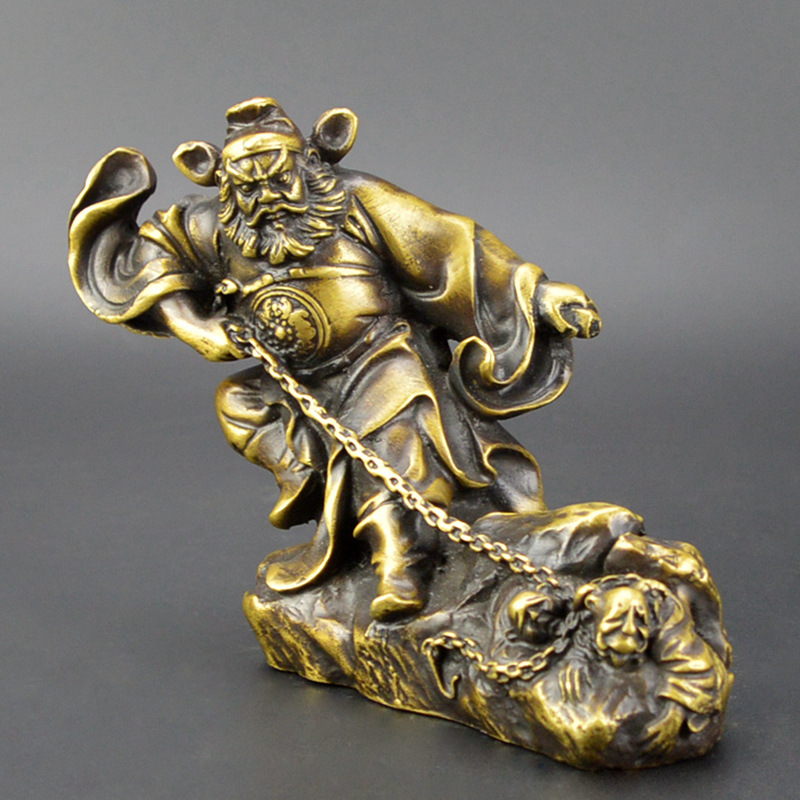 仿古古玩铜器黄铜天师钟馗摆件家居客厅办公室桌面工艺品摆设铜塑