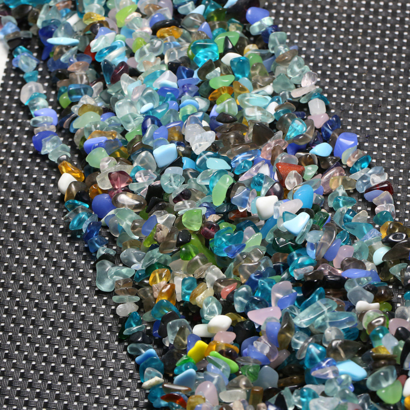 一串价七彩琉璃石碎石链条 链长约85厘米七彩人造琉璃碎石串链