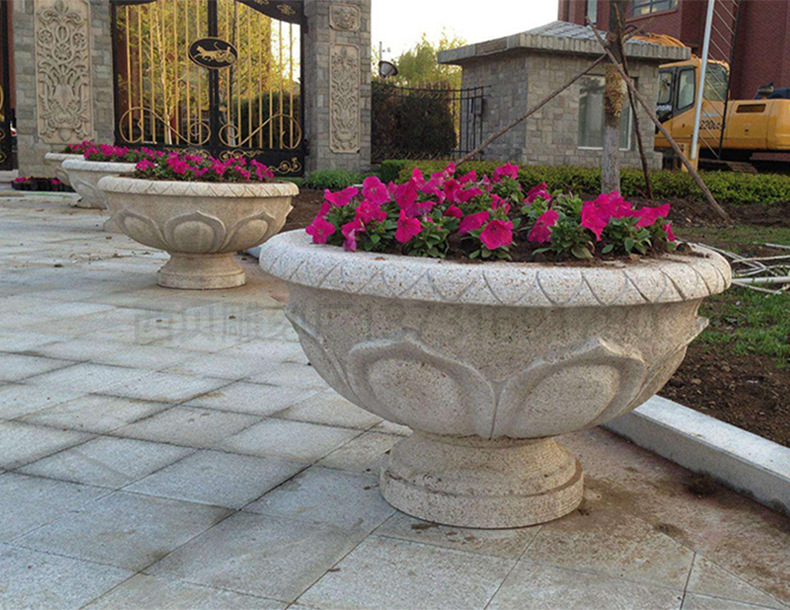 工厂直销花岗岩景观花盆 定制园林别墅酒店家居花园石材花钵摆件