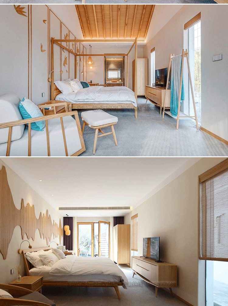 宾馆酒店家具民宿家具全套客房床公寓单间床头软包书桌电视柜定制