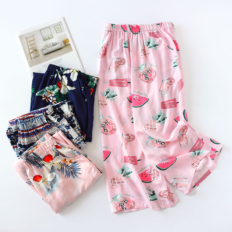 睡裤女士夏季七分裤短裤绵绸纯棉人造棉裤子宽松家居裤薄款空调