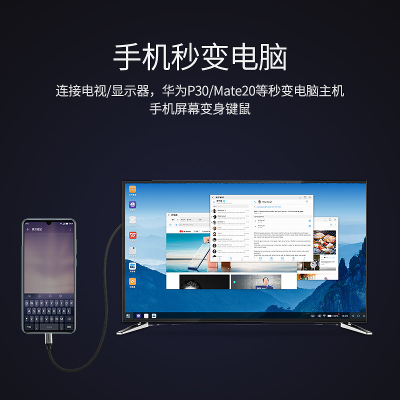 绿联type-c转hdmi线适用华为mate20/p30pro投屏手机连电视同屏线