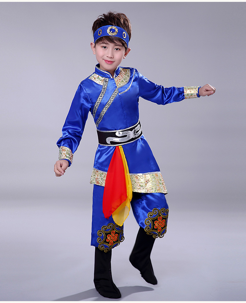 少数民族服装儿童男蒙古袍藏族舞蹈演出服蒙古族男童男孩表演服饰