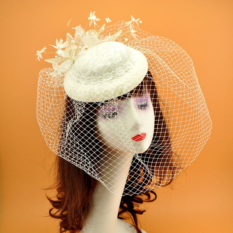 复古网纱凹造型小礼帽发饰 影楼新娘白头饰帽子 婚纱摄影头饰蕾丝