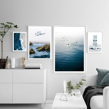 现代简约风景酒店装饰画 蓝色大海风景客厅北欧组合壁画