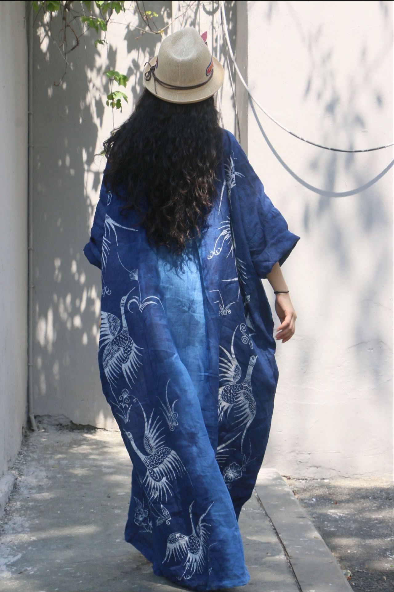 喜阁原创蜡染衣服连衣裙手工植物染色扎染裙子衣服复古民族风袍子