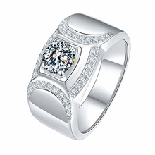 韩版莫桑镀18K金1克拉群镶钻石戒指订婚结婚钻戒 男人范男神戒指