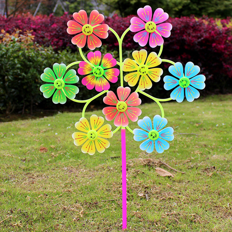 厂家直销九轮儿童玩具风车 地摊小礼品卡通七彩塑料七彩风车批发