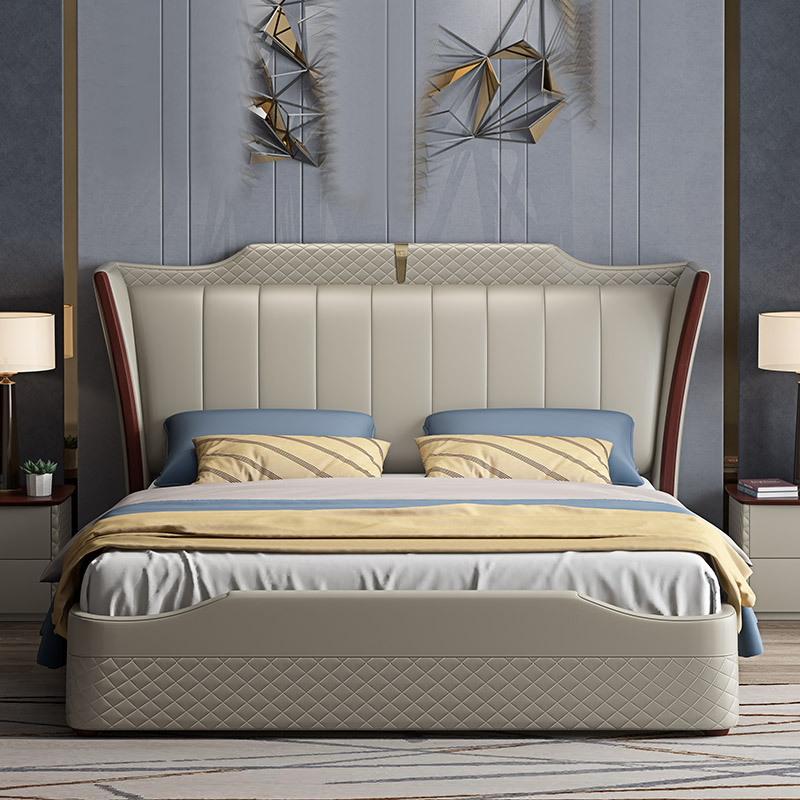 三玛现代皮床真皮床 新中式简约大气头层牛皮主卧双人床1.