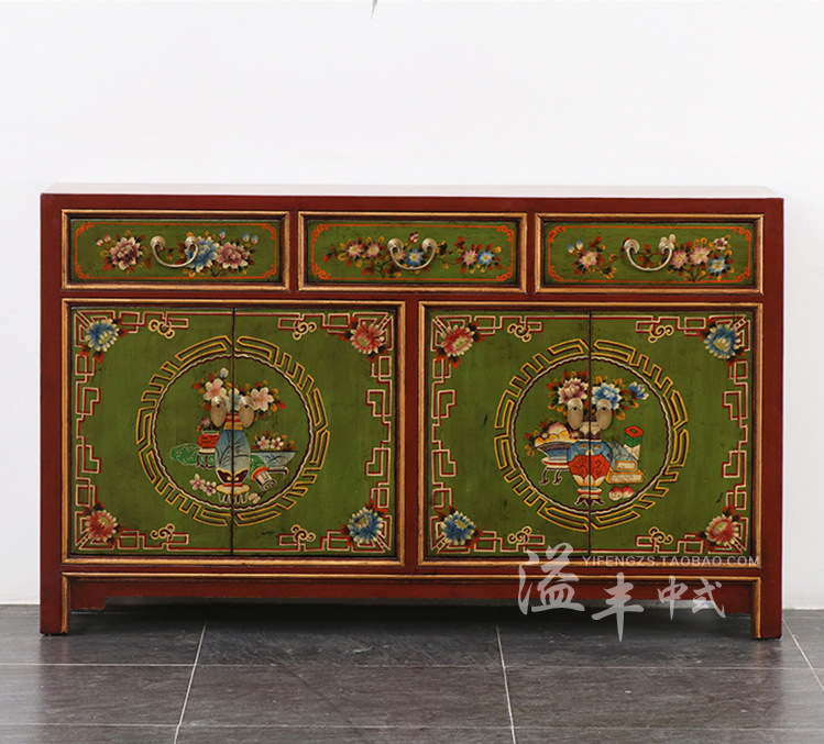 做旧彩绘复古餐边柜-餐边柜尽在阿里巴巴-中山市三乡镇溢丰家具工艺厂