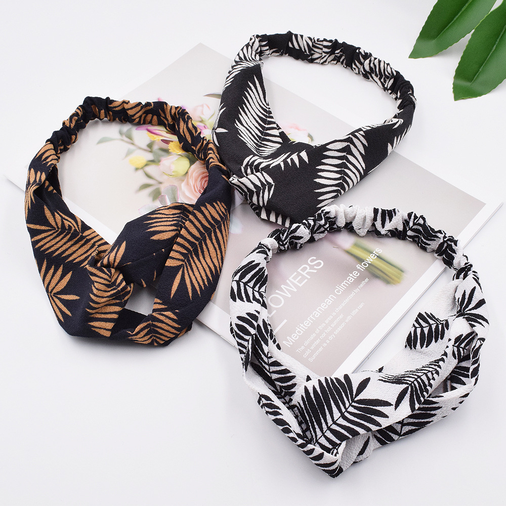 复古植物树叶交叉发带欧美古风洗脸束发带创意女士瑜伽发带头带