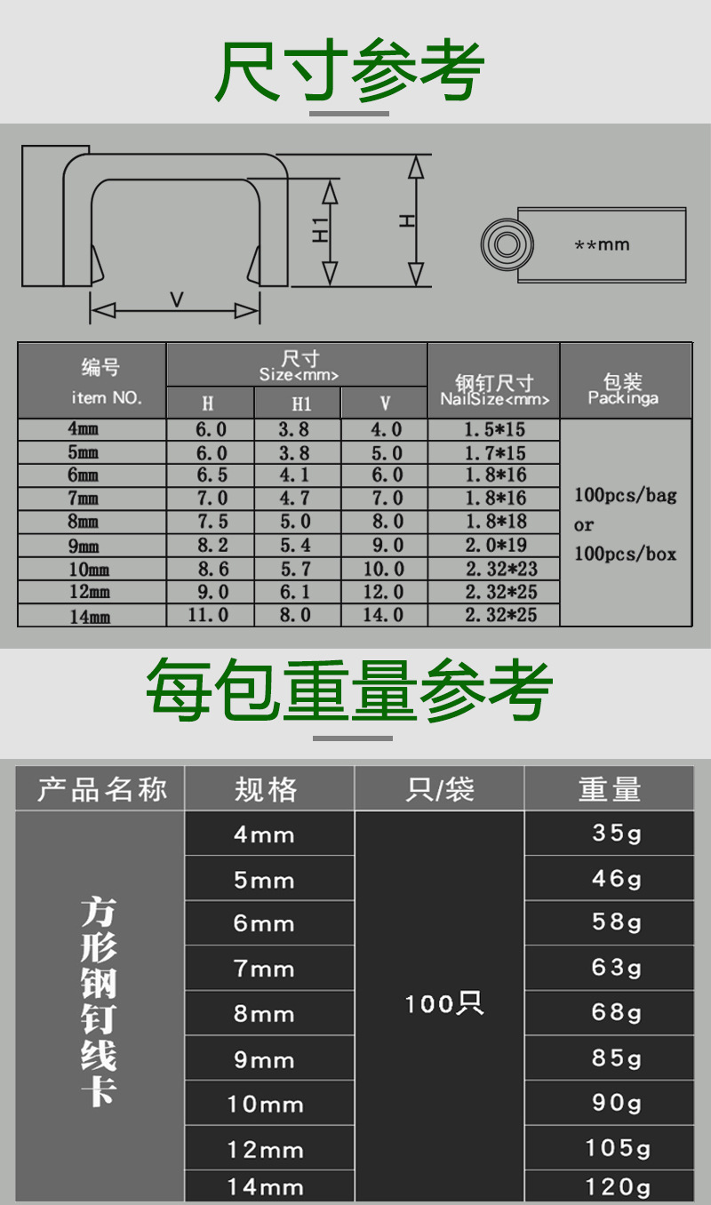 线卡方形电线卡钢钉线卡线扣线卡批发线夹线卡子卡线钉卡子方型卡