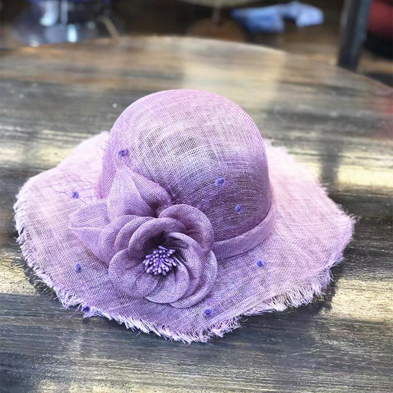 成人帽-华巧菲律宾圆顶麻纱帽子女宽沿毛边网纱花朵平