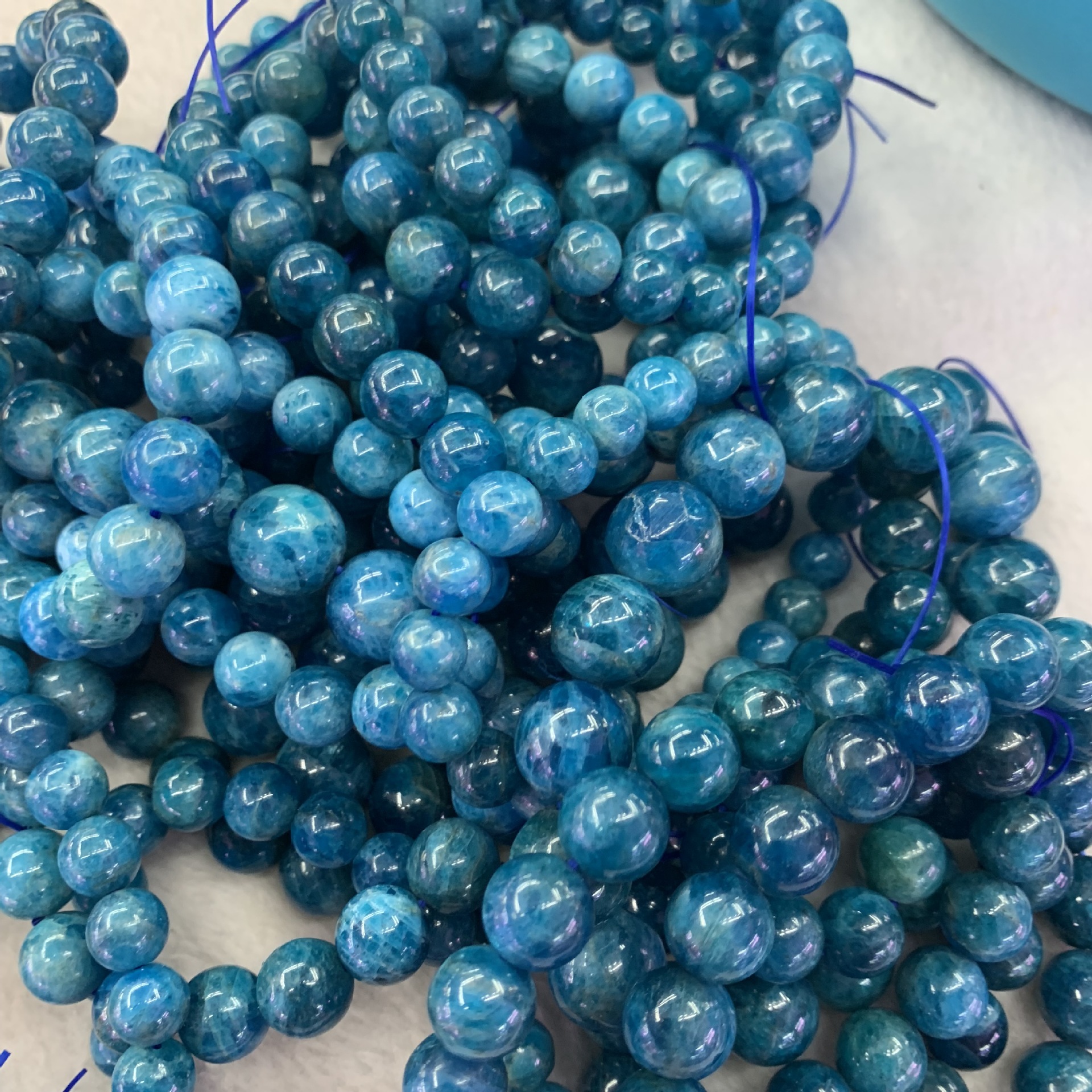天然蓝磷灰石单圈手串 9-14mm圆珠 海底深蓝水晶批发