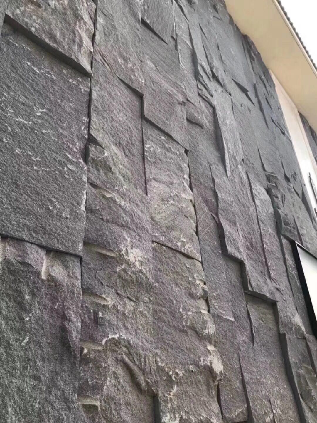 室内背景墙石材芝麻黑板材黑灰色板岩天然石皮g654干挂人造pu石皮