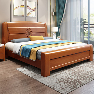 实木床1.8米双人床现代简约中式橡木婚床1.8m高箱储物主卧家具床