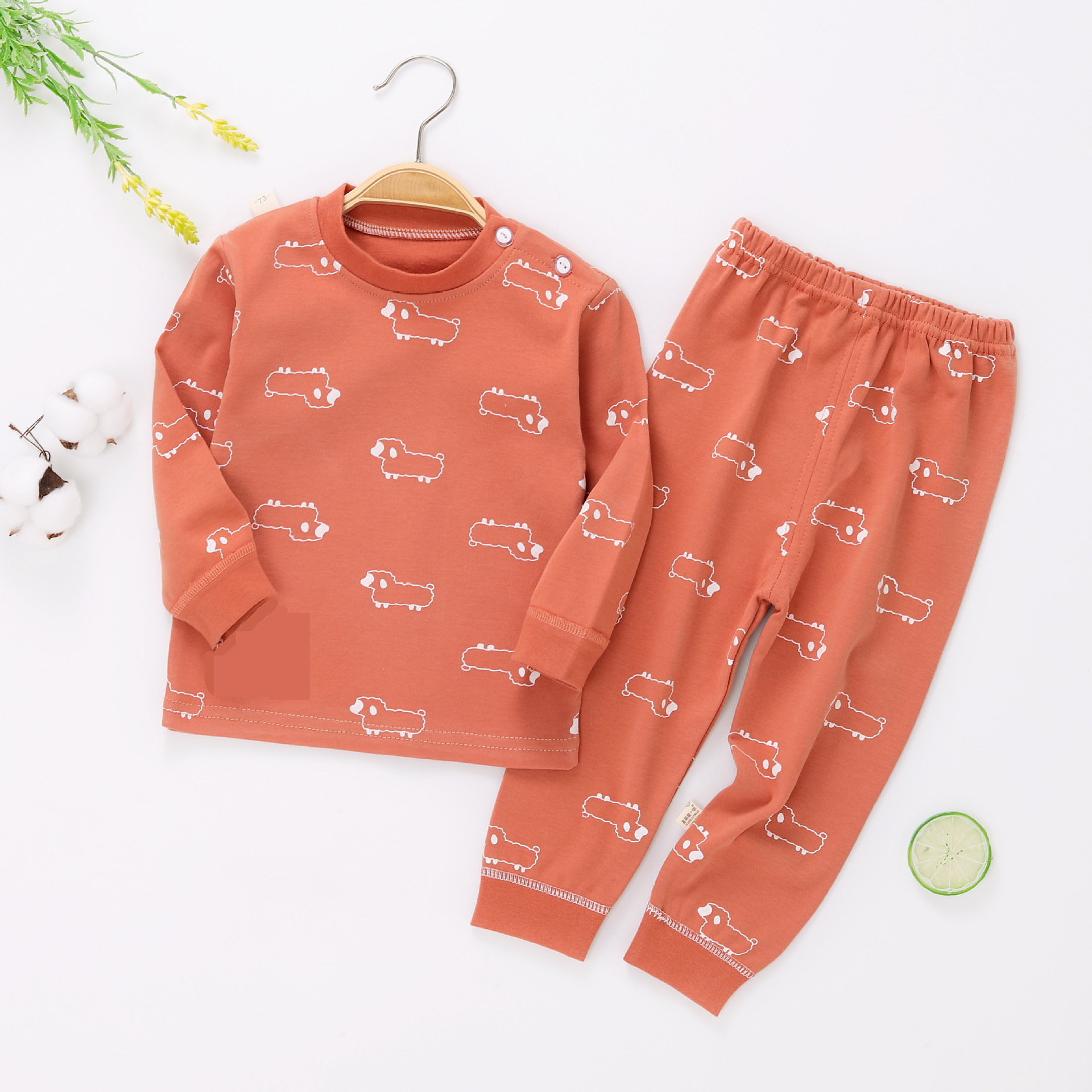 新款童装秋款 儿童满印花纯棉内衣套装 男女童秋衣秋裤套头家居