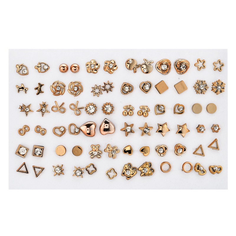 Cross-Border Hot 36 Pairs/18 Pairs Small Geometric Ear Studs Simple Set Plastic Earing Women's Diamond Small Earrings Wholesale