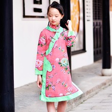 丹凤创意：中式古典服饰亲子装春秋女童装复古印花格格服镶色旗袍