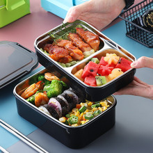 儿童饭盒 不锈钢 304保温双层便当盒 学生多层创意分格长方形餐盒