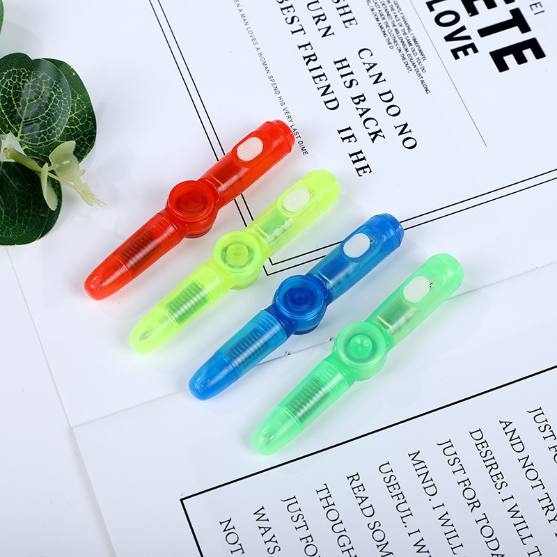 Colorful Flash Fingertip Gyro Spring Pen Ballpoint Pen Children's Toys Hot Sale Luminous Toys Writable Twist Pen