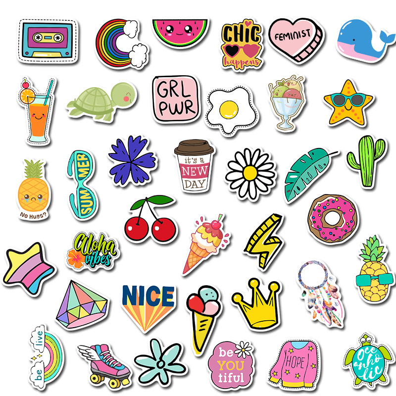 50张不重复卡通可爱小清新系列贴纸文具行李箱笔记本水杯涂鸦贴纸