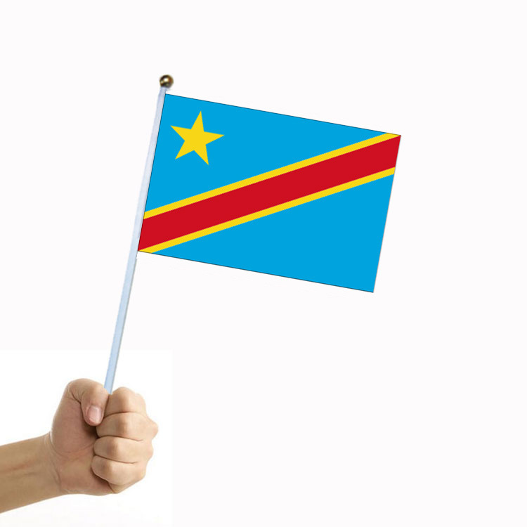 【刚果金手摇旗】含旗杆 8号旗帜14*21cm 涤纶布国旗 跨境专供
